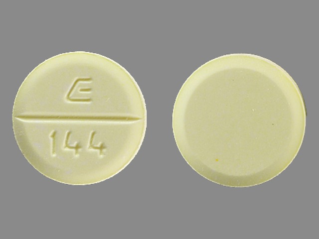 yellow round Pill with imprint e 144 tablet for treatment of with Adverse R...