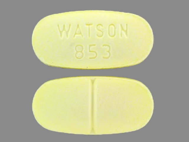 yellow oval Pill with imprint watson 853 tablet for treatment of with Adver...