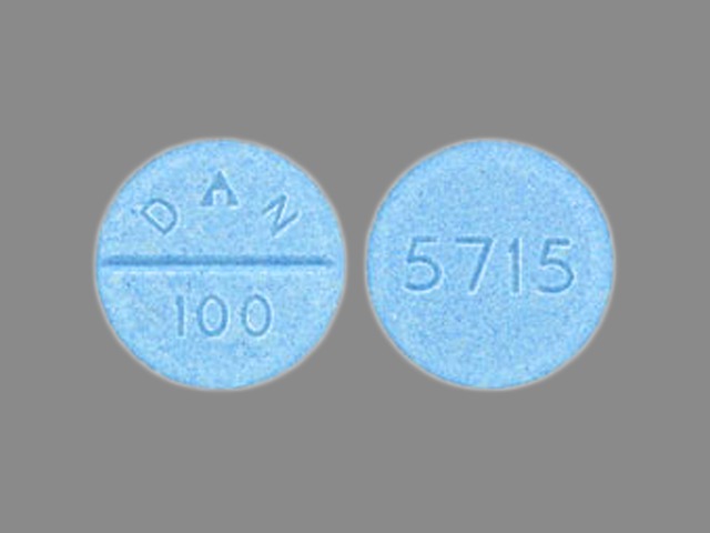 blue round Pill with imprint dan 100 5715 tablet for treatment of Depressiv...