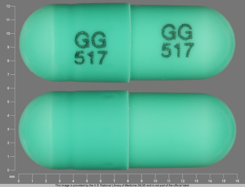 green capsule Pill with imprint gg 517 capsule for treatment of with Advers...