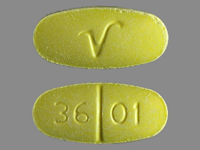 yellow oval Pill with imprint 3601 v tablet for treatment of with Adverse R...