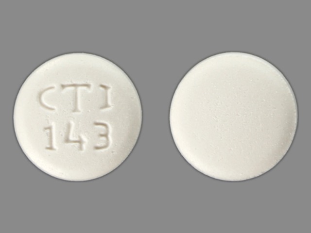 white round Pill with imprint cti 143 tablet for treatment of Coronary Arte...