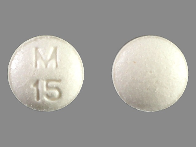 white round Pill with imprint m 15 tablet for treatment of with Adverse Rea...
