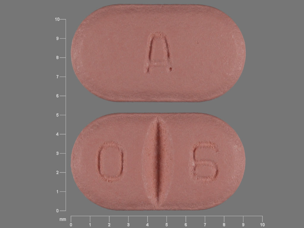 pink oval Pill with imprint a 0 6 tablet, film coated for treatment of Alco...
